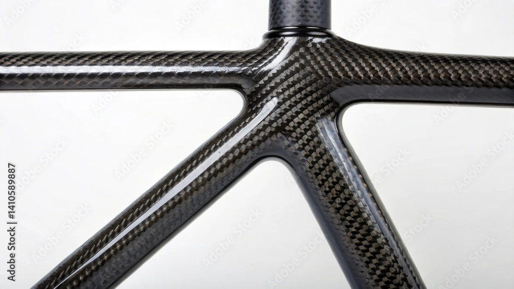 Poster A medium closeup of the surface of a bicycle frame made from advanced composites capturing the glossy finish and weave patterns that blend aesthetics with functionality.