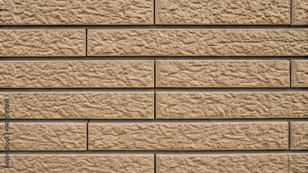 Poster A medium closeup on a fireproof exterior cladding system with a textured surface that mimics stone detailed with fine grains and a complex installation pattern that enhances