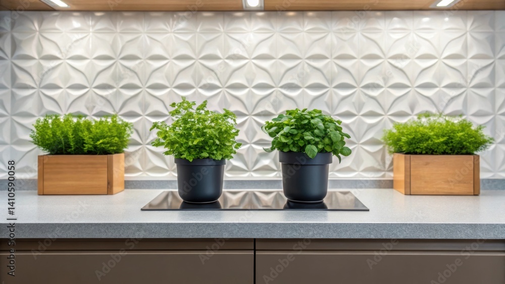 Aufkleber a medium closeup on a kitchen nook within a 3dprinted home highlighting countertops formed from recy