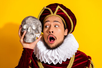 Playful Portrait of a Nobleman Holding Skull and Expressing Amusement, to be or not to be