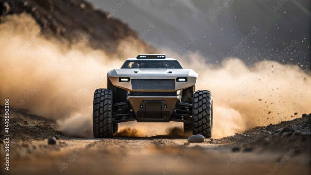 Aufkleber a medium closeup reveals the robotic vehicle in action as it navigates a rugged landscape with dust 