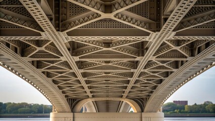 A medium closeup shot of the bridges underside showcasing the complex engineering involved in the 3D printing process with visible intricacies that ensure durability and design