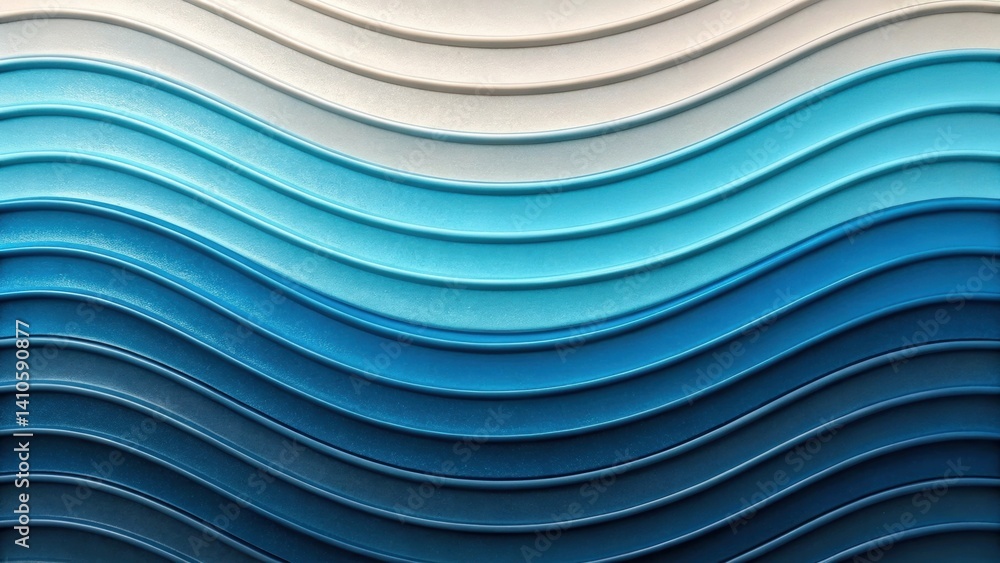 Poster An artistic closeup focusing on undulating curves of a wall panel displaying a color shift from dark to light blues reminiscent of ocean waves.