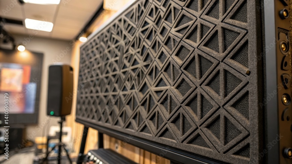 Aufkleber An artistic closeup of a sounddiffusing panel featuring geometric patterns that ter sound waves promoting both aesthetic appeal and acoustic performance.