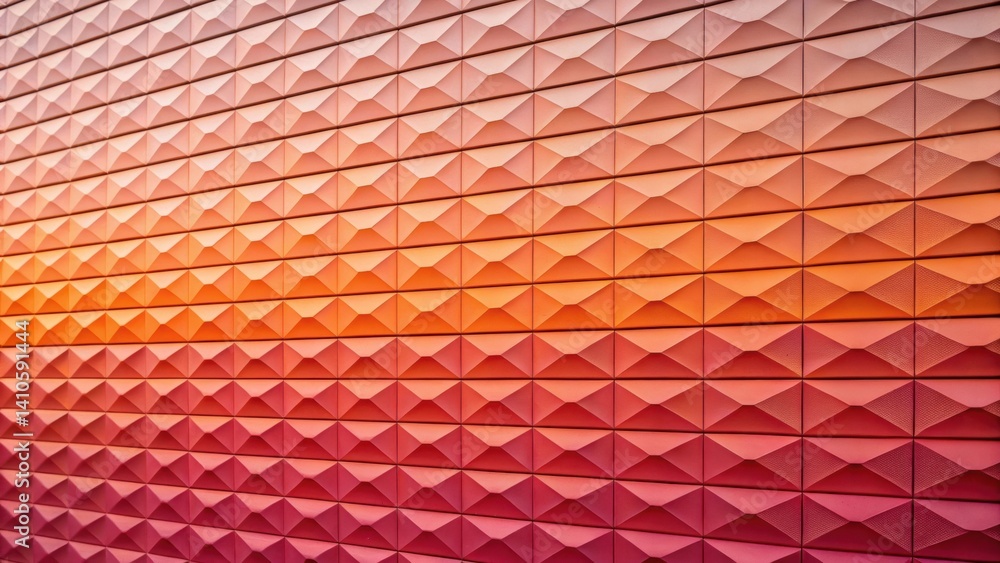 Aufkleber An intricate upclose shot of textured wall panels revealing a gradient effect transitioning from deep orange to soft pink suggesting a sunrise atmosphere.