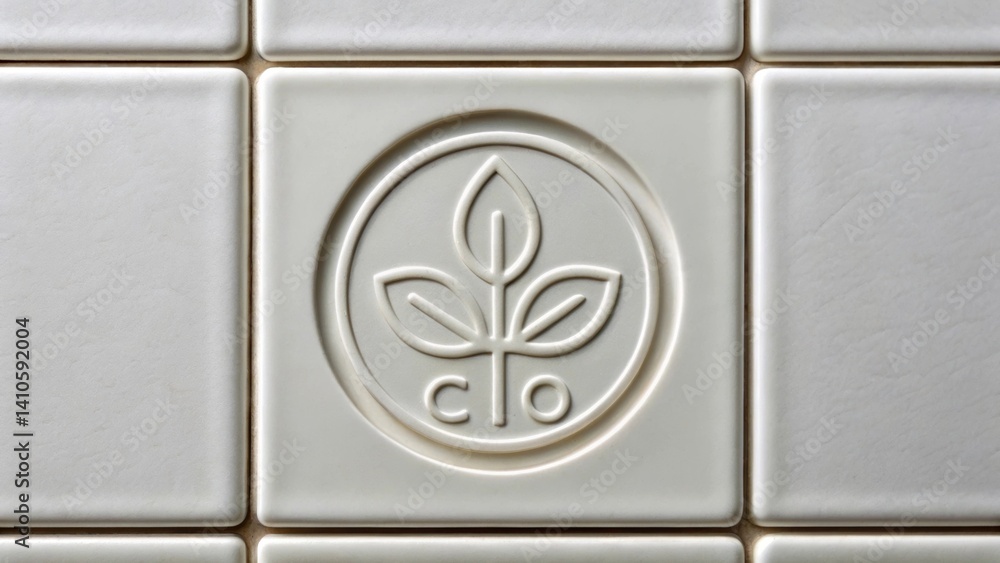 Poster carbon footprint symbol a closeup of an ecofriendly symbol engraved on the tile surface symbolizing 