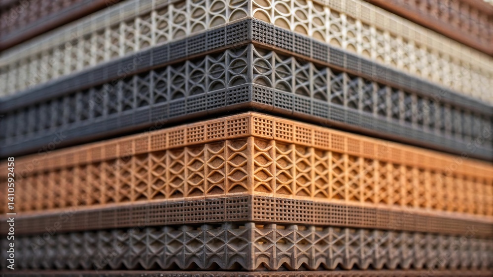 Poster Closeup of a multilayered building skin featuring phasechanging materials revealing the intricate textures that regulate temperature by absorbing and releasing heat.