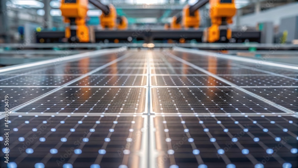Poster Closeup of an intricate grid system made from smart materials showcasing the reflective surfaces and intricate patterns designed for energy efficiency p against a backdrop of