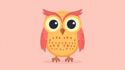 Fototapeta premium Cute cartoon owl on a pastel background. Possible use Children's book illustration