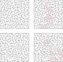 Complex Square Mazes Solutions Paths, Puzzles, Brain Teasers