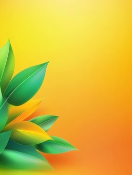 Lush Green Leaves on Yellow Background - Vibrant green leaves, nature, growth, freshness, spring. Symbolizing new beginnings, environmental awareness, healthy living, tranquility, and vitality