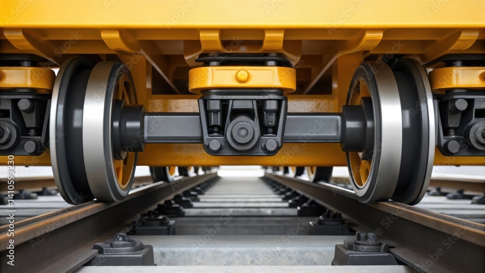 Aufkleber Closeup of the cranes wheels on a rail system highlighting the engineering that allows for smooth mobility and stability under heavy load conditions.