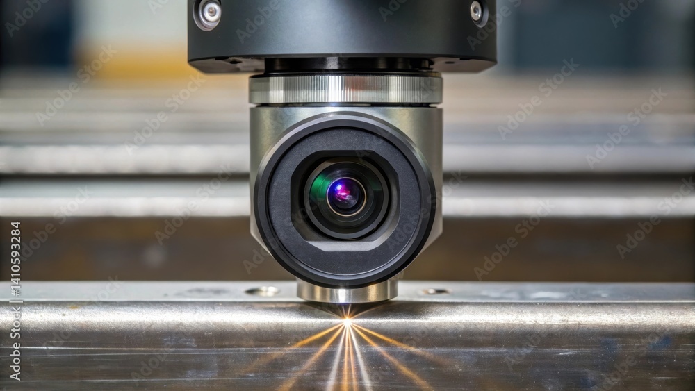 Poster Closeup of the robots camera lens focused on a weld seam showing the precision required for detecting cracks and defects in functional infrastructure.