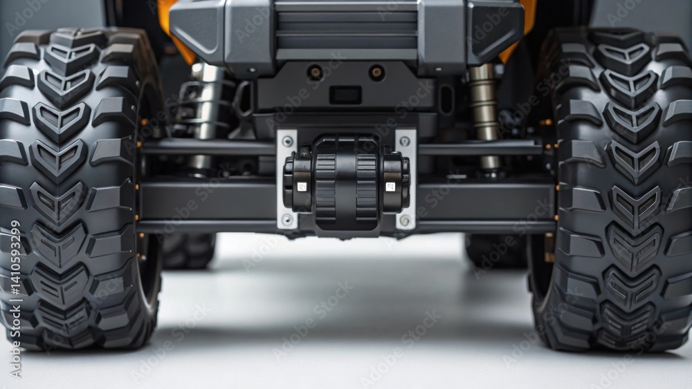 Poster Closeup of the robotic vehicles intricate wheel system showcasing durable treads and suspension components engineered for mobility across various terrains.