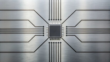 Closeup view of a bidirectional data flow illustrated on a steel surface with graphical lines connecting embedded sensors to a center processing unit.
