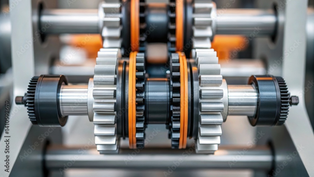 Aufkleber Detailed shot of a robotic actuator with gears and motors engaged in the intricate tiling process emphasizing the smooth movements and synchronization of mechanical parts.