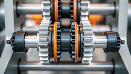 Detailed shot of a robotic actuator with gears and motors engaged in the intricate tiling process emphasizing the smooth movements and synchronization of mechanical parts.