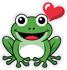 Fototapeta premium cute smiling frog with heart cartoon vector sticker