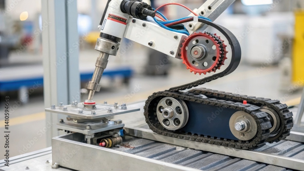 Aufkleber Medium closeup of a robotic system calibrated for grout injection highlighting its mechanical joints and sensors that enhance dexterity and accuracy.