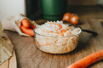 Fresh Sauerkraut in a Bowl with Vegetables