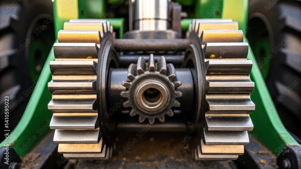 Poster Medium closeup showing the gear mechanism of a biofuelbased loader with intricate parts visible and signs of minimal wear denoting the reliability and efficiency of sustainable
