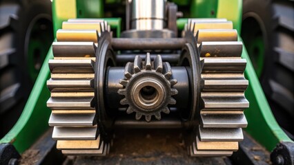 Medium closeup showing the gear mechanism of a biofuelbased loader with intricate parts visible and signs of minimal wear denoting the reliability and efficiency of sustainable