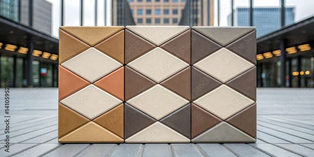 Aufkleber Tile Alignment and Layout A medium closeup photograph showing various tiles in a carefully designed geometric pattern emphasizing the aesthetic integration of technology into urban