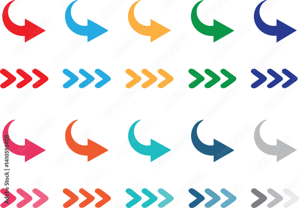 Poster colorful arrow icon set with curved and straight variations for infographics and ui design