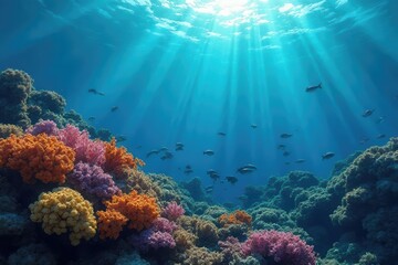 Naklejka premium Marine research perspective monitoring coral reef health acoustically