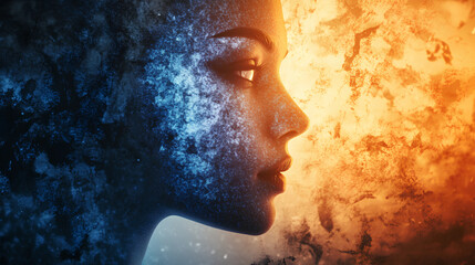 abstract face with split lighting