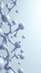 A detailed 3D rendering of a GLP-1 molecule with atoms highlighted by spheres.