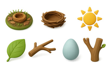 3D icon set of colorful birds: owl, finch, swan, canary, nest, hummingbird, eagle, pigeon. 3d icon. icons set of 3d style in a modern design. Isolated