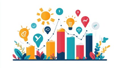 Obraz premium Colorful infographic with bar graphs and icons illustrating data analysis and trends