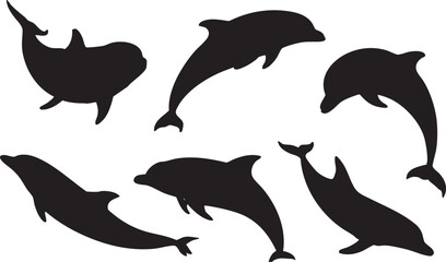 Fototapeta premium Silhouette Collection of Jumping Dolphins