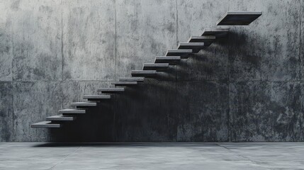 Modern Concrete Staircase Against a Grungy Wall - Abstract Concept of Growth and Success