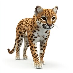 Obraz premium Ocelot in a forward-facing stance against a white background.