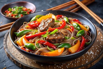 Korean Beef Glass Noodle Stir-fry with Vegetables - Delicious Asian Dish