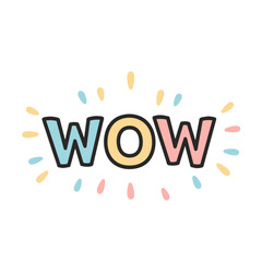Cartoon “WOW” text icon for kids’ games, learning apps, or achievement screens. Perfect for expressing excitement, surprise, or success in a fun, colorful, and cheerful way.