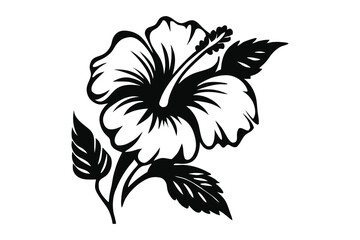Hibiscus flower silhouette vector, Hibiscus flower line art, Hibiscus Flowers Isolated, Floral Design Elements.