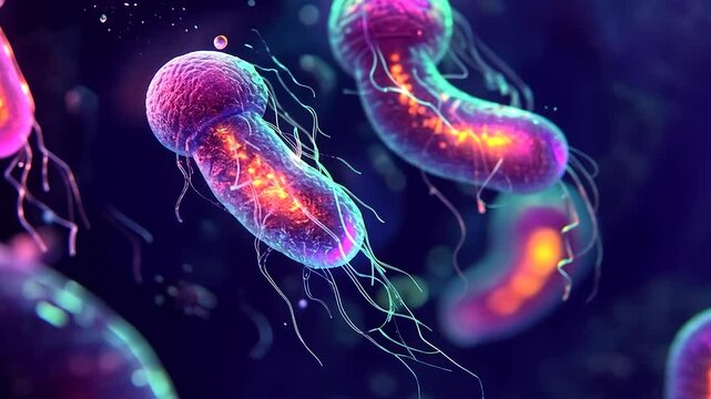 Microscopic Bacteria in Fluorescent Medium