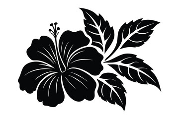 Obraz premium Hibiscus flower silhouette vector, Hibiscus flower line art, Hibiscus Flowers Isolated, Floral Design Elements.
