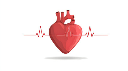 Anatomical heart illustration with a pulse, symbolizing life, health, and medical science. Red color indicates vitality and energy of the organ.