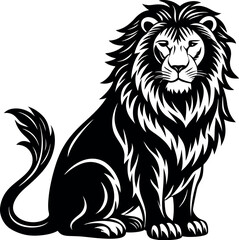 Sitting Lion Vector Illustration – Noble African Predator Silhouette for Vintage or Tattoo Art