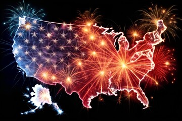 Fireworks with outline of U.S. map

