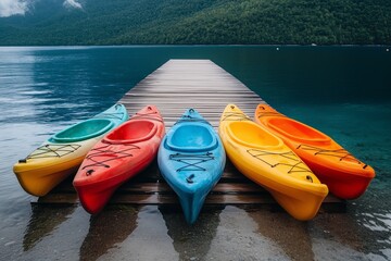 Colorful Kayaks on a Pier