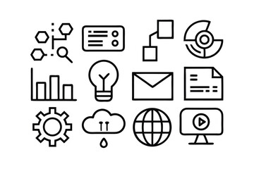  a collection of clean  minimal line icons in black