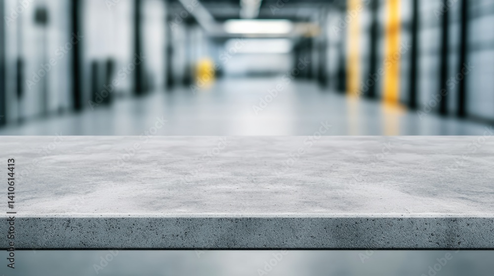 Fototapete polished concrete table displaying products in modern autonomous vehicle testing facility