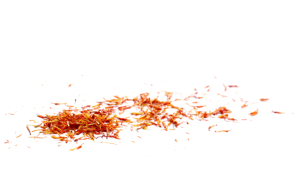 Safflower dry petals, exotic spice isolated on white, side view	