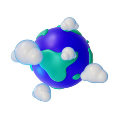 3d Earth Planet with Clouds Around Space Concept Cartoon Design Style Isolated on a White Background. Vector illustration