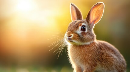 Obraz premium A beautiful rabbit sits gracefully in a sunlit meadow, showcasing its soft fur and attentive expression, embodying the essence of nature and innocence in wildlife.